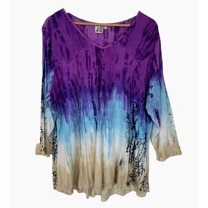 Parsley & Sage‎ Tunic Top 1X Multicolor Tie-Dye Ombre Boho Artsy Boho Shirt
